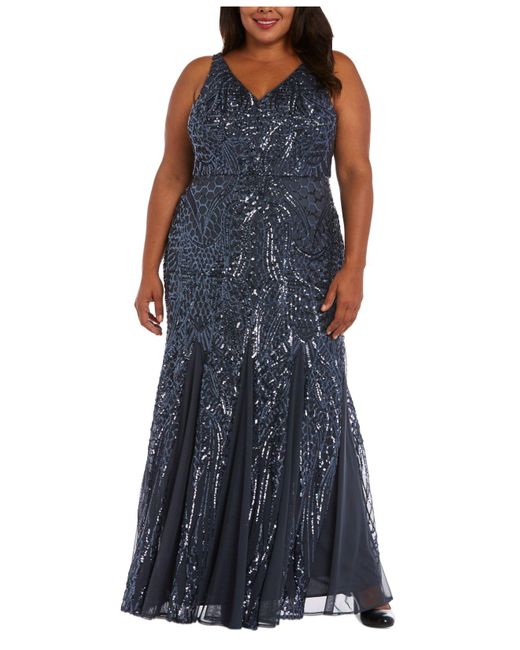 Nightway Synthetic Plus Size Sequined Mesh Gown in Gray | Lyst