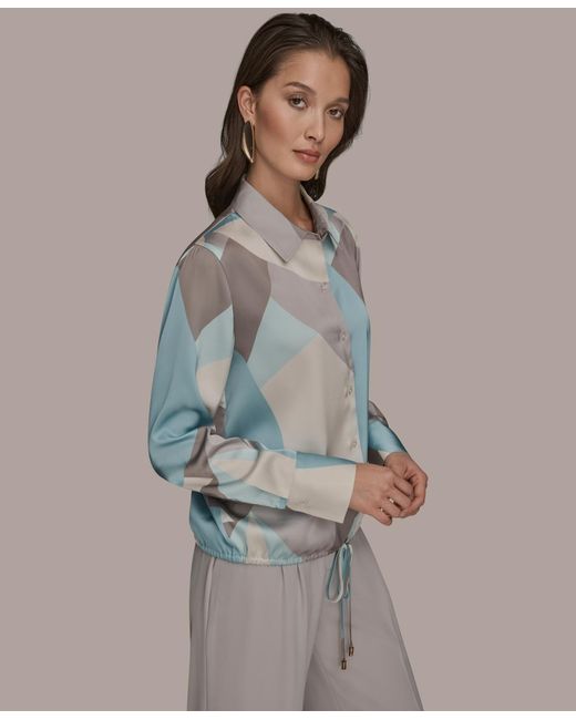 Donna Karan Gray Long-sleeve Drawstring Top