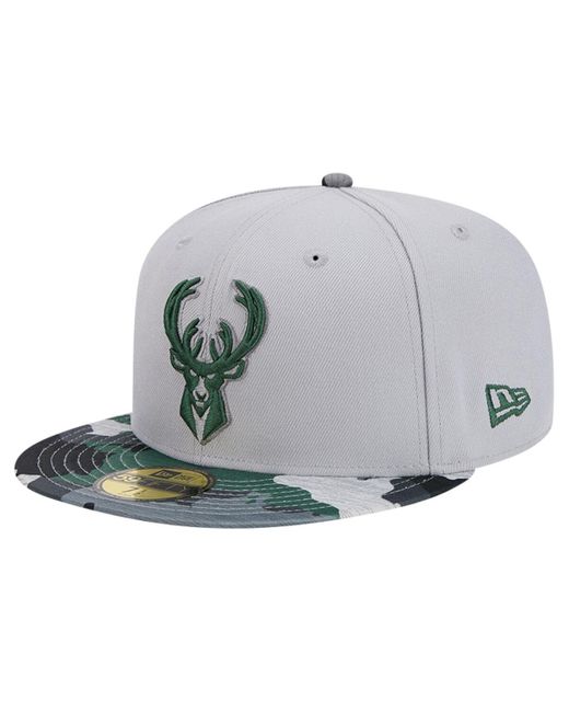 KTZ Gray Milwaukee Bucks Active Color Camo Visor 59fifty Fitted Hat for men
