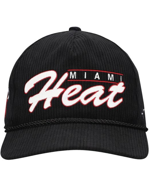 '47 Black Miami Heat Double Header Sidepatch Cord Hitch Adjustable Hat for men