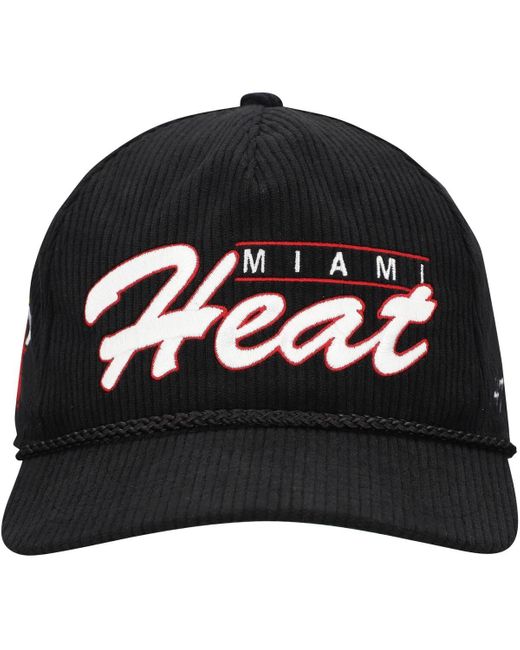 '47 Black Miami Heat Double Header Sidepatch Cord Hitch Adjustable Hat for men