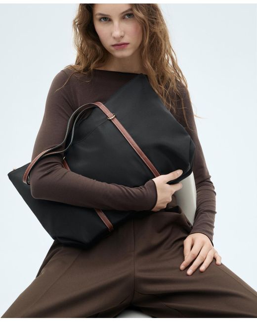 Mango Black Double Handle Shopper Bag