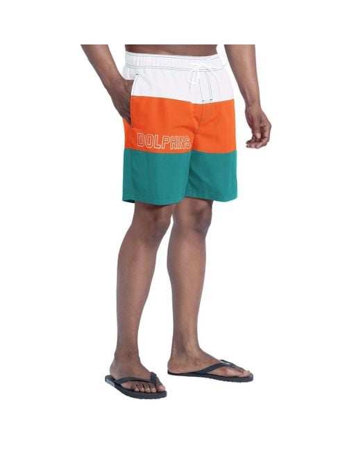 G-III 4Her by Carl Banks Red Aqua/orange Miami Dolphins Sunrise Volley Swim Shorts for men