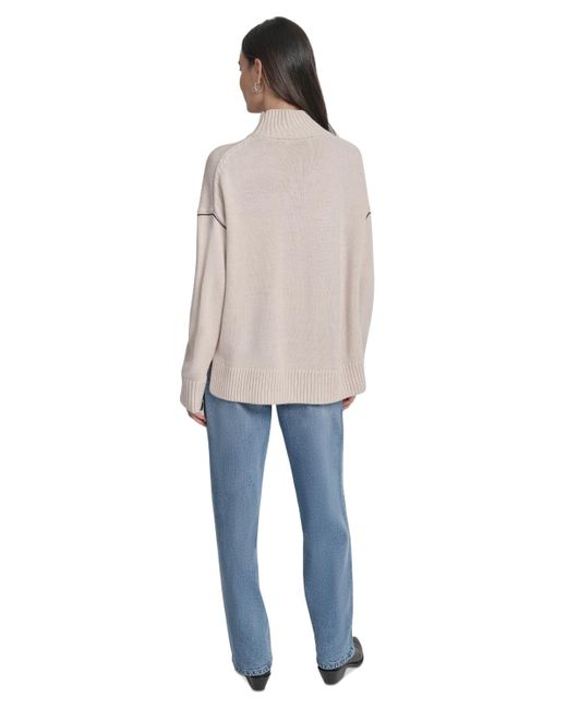 DKNY Natural Intarsia Logo Turtleneck Sweater