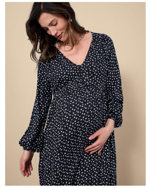 Motherhood Maternity Blue Maternity Long Sleeve Button Front Midi Dress