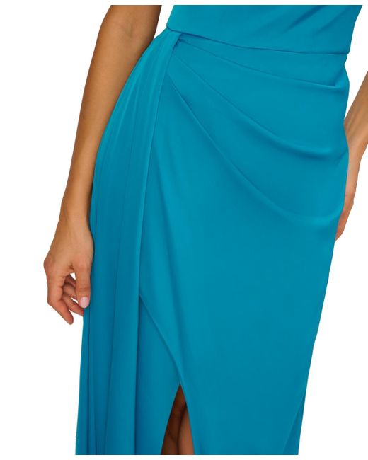 Adrianna Papell Blue One-shoulder Stretch Satin Gown
