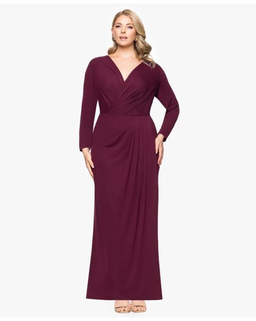 Betsy & Adam Purple Plus Size Long-sleeve Matte Jersey Dress