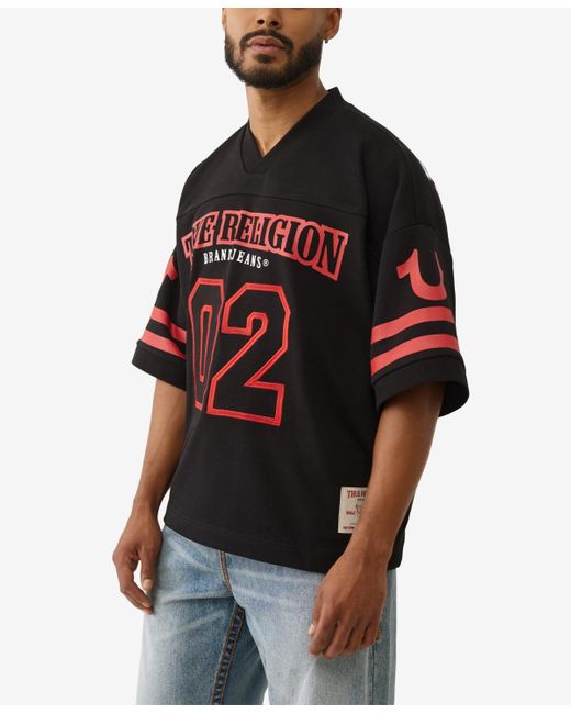 True Religion Black V-neck Football Knit Jersey T-shirt for men