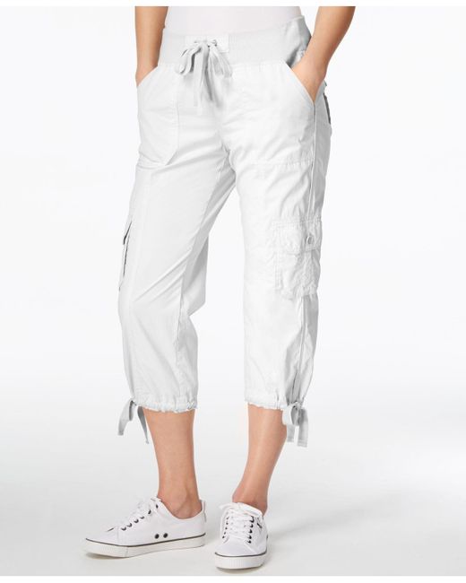 Calvin Klein Performance Poplin Capri Cargo Pants in White
