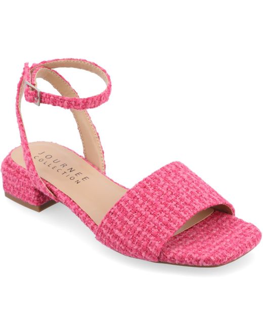 Journee Collection Pink Adleey Ankle Strap Tweed Block Heel Sandals