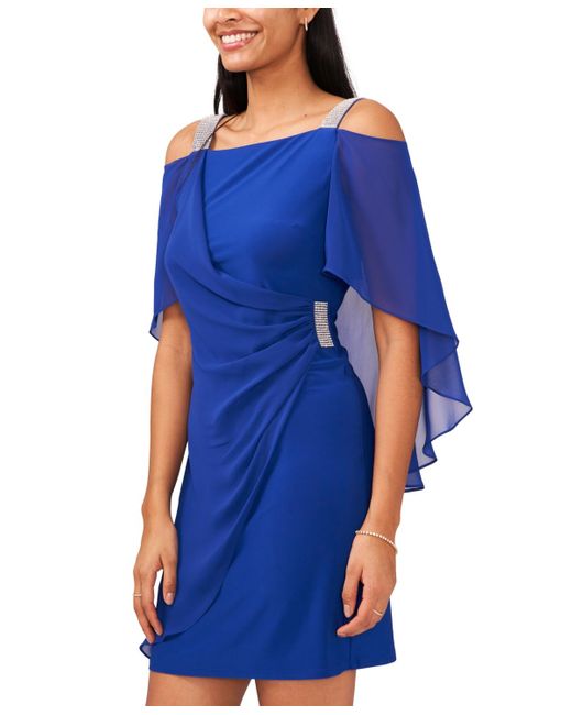 Msk Blue Petite Ruched Cape Dress