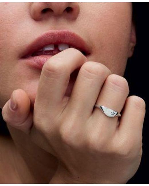 Pandora Metallic Halved Enamel Signet With Clear Cubic Zirconia Stones Ring