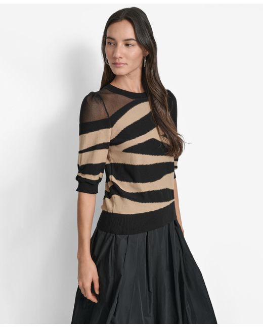 DKNY Black Zebra-print 3/4-sleeve Sweater
