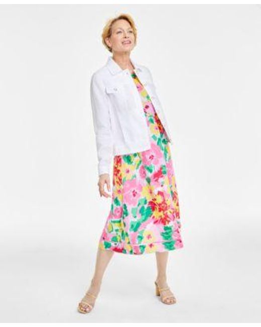 Charter Club White Linen Jacket Floral Print Sleeveless Dress Created For Macys