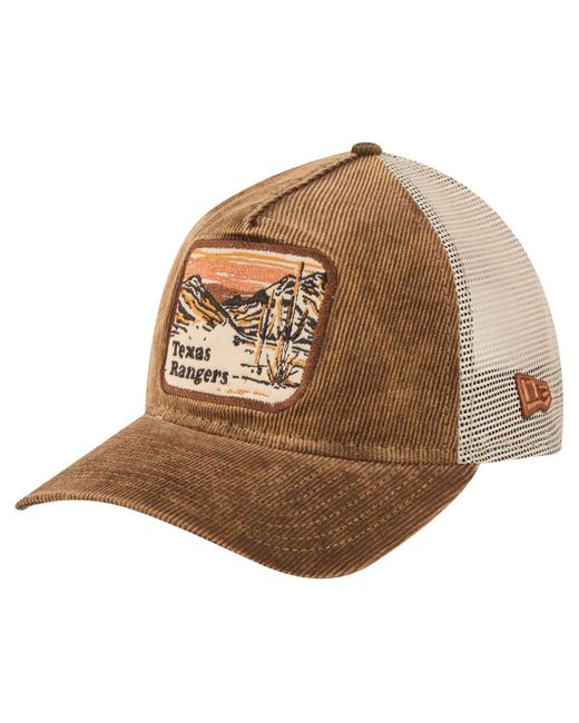 KTZ Brown Texas Rangers Vintage Landscape 9twenty A-frame Adjustable Trucker Hat for men