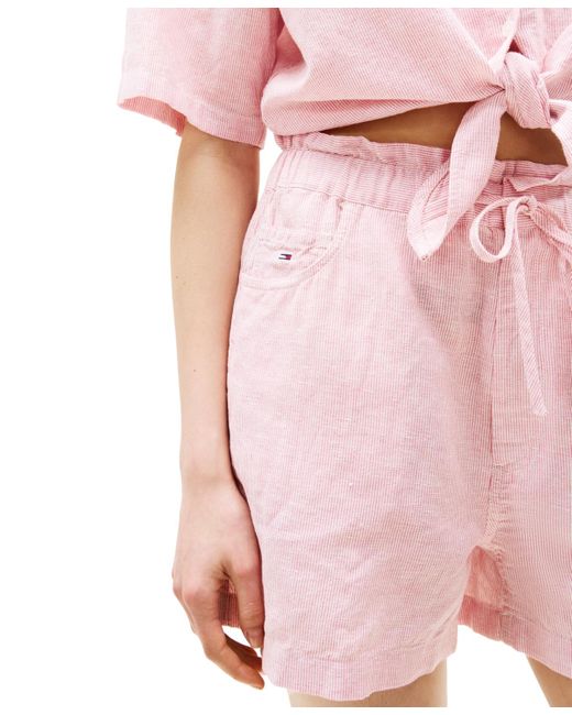 Tommy Hilfiger Pink Cotton-linen Drawstring Shorts