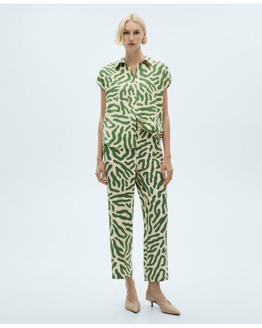 Mango Green Printed Straight Pants