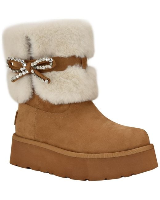 Guess Brown Dowry Rhinestone Bow Winter Boot