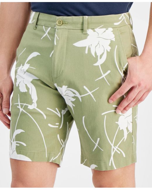 Tommy Hilfiger Green Regular-fit Floral-print 9" Twill Shorts for men