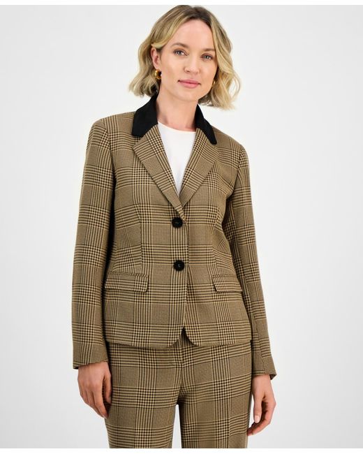 Kasper Green Plaid Two-button Notch-collar Jacket