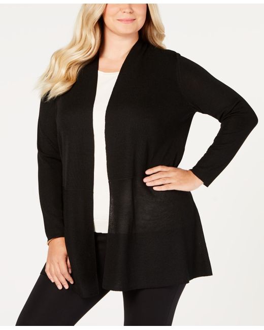 Anne Klein Black Plus Size Monterey Open-front Cardigan