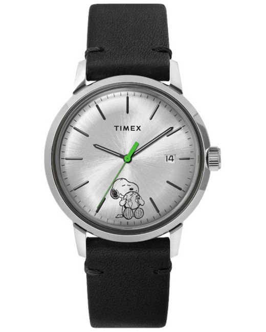 Timex Marlin Automatic Snoopy Black Leather Watch 40 Mm in Gray for Men ...