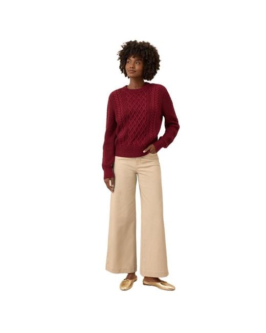 Pact Red Cable Knit Crew Sweater