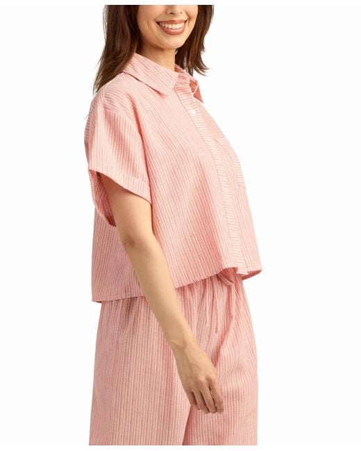 Bcx Pink Mini Striped Collared Neck Shirt