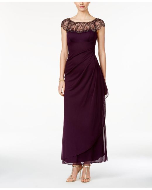 xscape embellished mock wrap gown