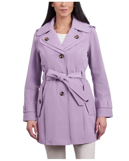 London Fog Purple Petite Single-breasted Belted Trench Coat