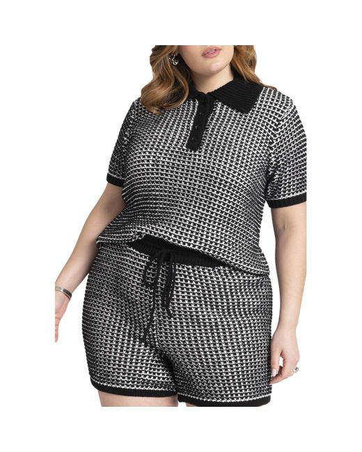 Eloquii Black Plus Size Knitted Easy Polo