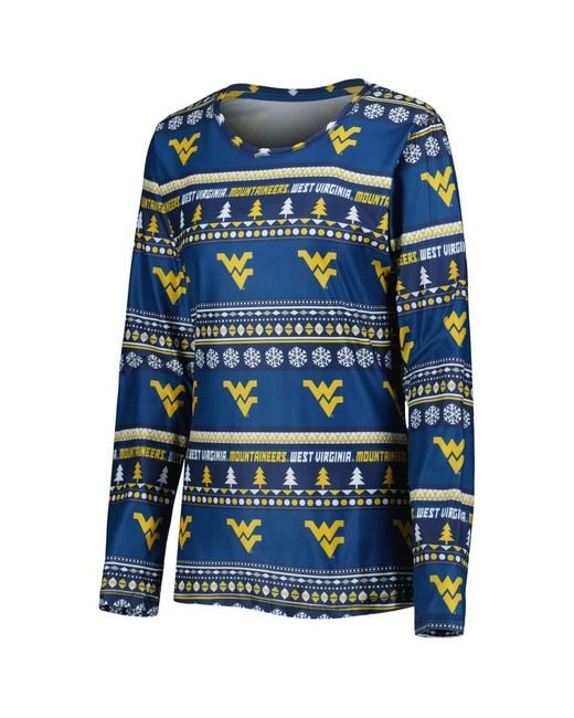 Concepts Sport Blue 2-piece West Virginia Mountaineers Holiday Long Sleeve Top And Pants Sleep Set