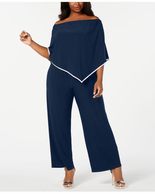 Msk Plus Size Offtheshoulder Poncho Jumpsuit in Blue Lyst