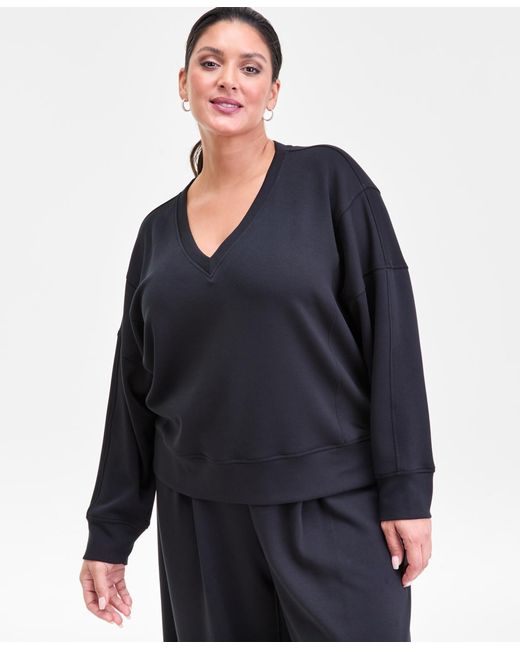 INC International Concepts Blue Plus Size V-neck Knit Long-sleeve Top