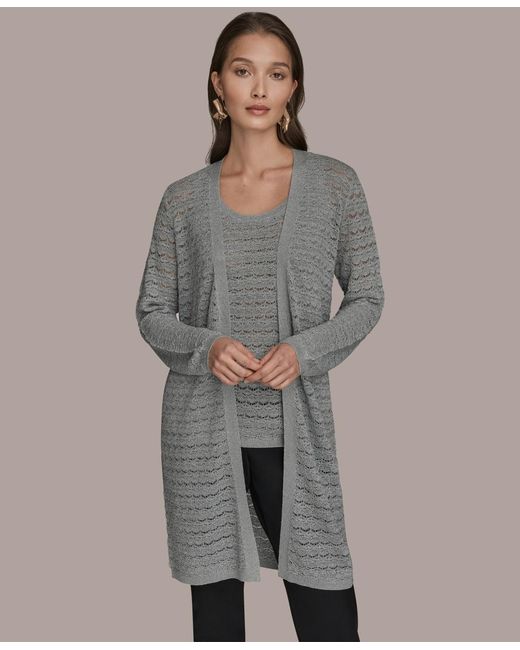Donna Karan Gray Long-sleeve Open Front Cardigan