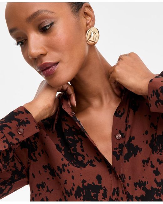 INC International Concepts Brown Printed Button-front Shirt