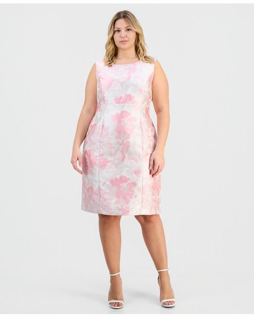 kasper pink dress Kasper Plus Size Sleeveless Jacquard Sheath Dress - Pink Perfection Multi