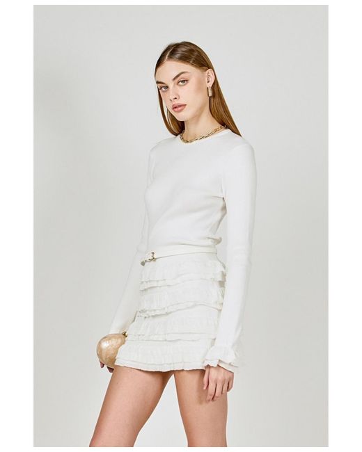 Endless Rose White Ruffled Cuff Knit Top