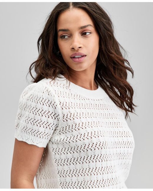 And Now This White Crewneck Pointelle Short-sleeve Sweater