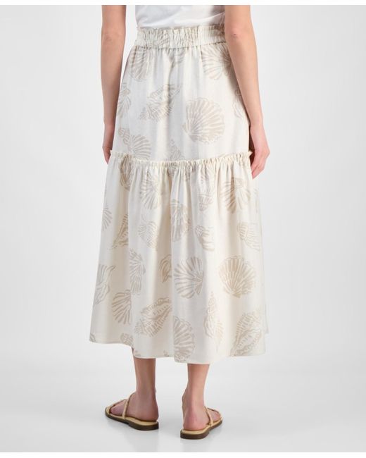 Jones New York White Printed Tiered Maxi Skirt