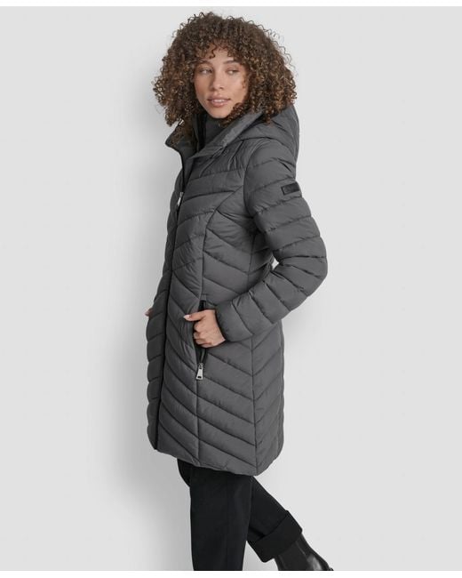 DKNY Gray Bibbed Packable Puffer Coat