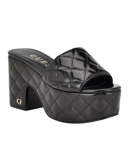 Guess Yanni Quilted Platform Block Heel Mule Sandals in Black Lyst