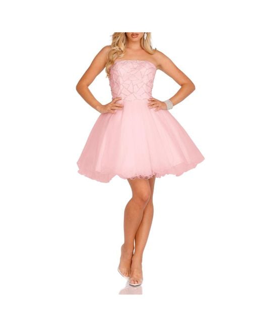 Terani Pink Short Ball Gown Beaded Top Straight Neckline