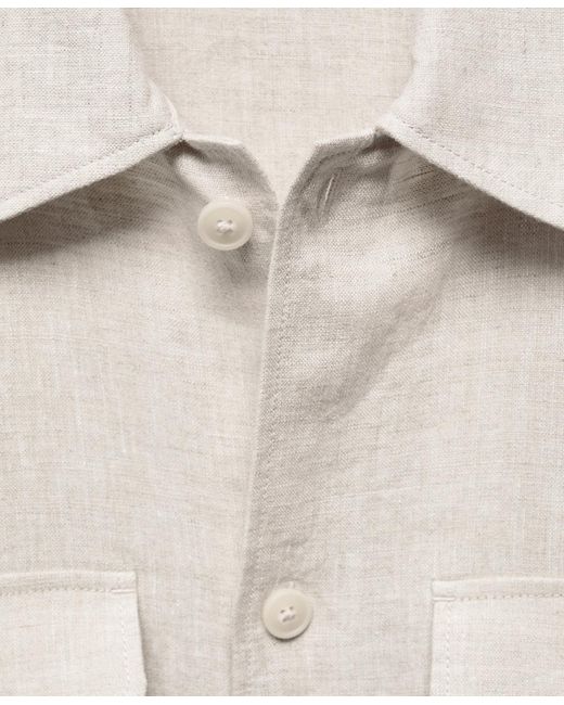 Mango White 100% Linen Pockets Detail Overshirt for men