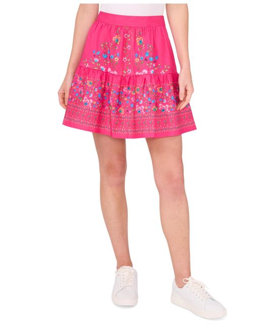 Cece Pink A-line Placed Print Ruffle Skirt