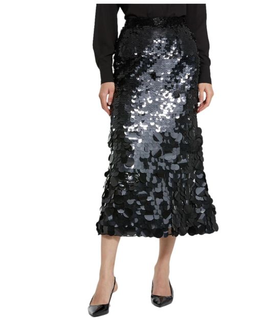Mac Duggal Black Paillette Sequin Midi Skirt