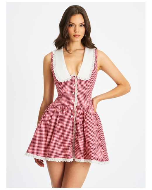Miss Circle Nala Red Gingham Eyelet Lace Trim Peterpan Collar Mini Dress