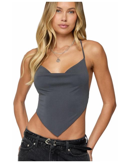 Edikted Blue Tilla Backless Cowl Neck Top