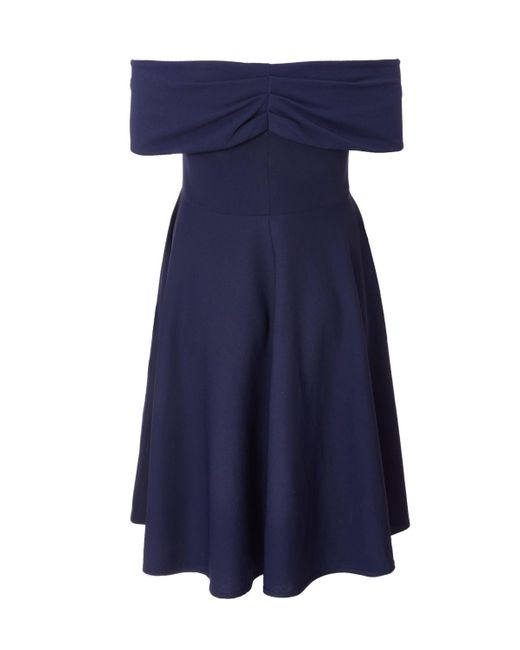 Quiz Blue Plus Size Scuba Crepe Bardot Wrap Midi Skater Dress