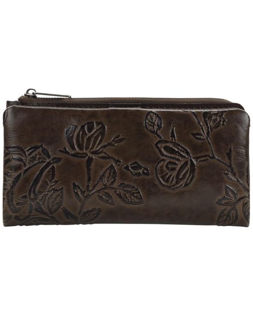 Patricia Nash Black Prassa Bark Leaves Textured Wallet